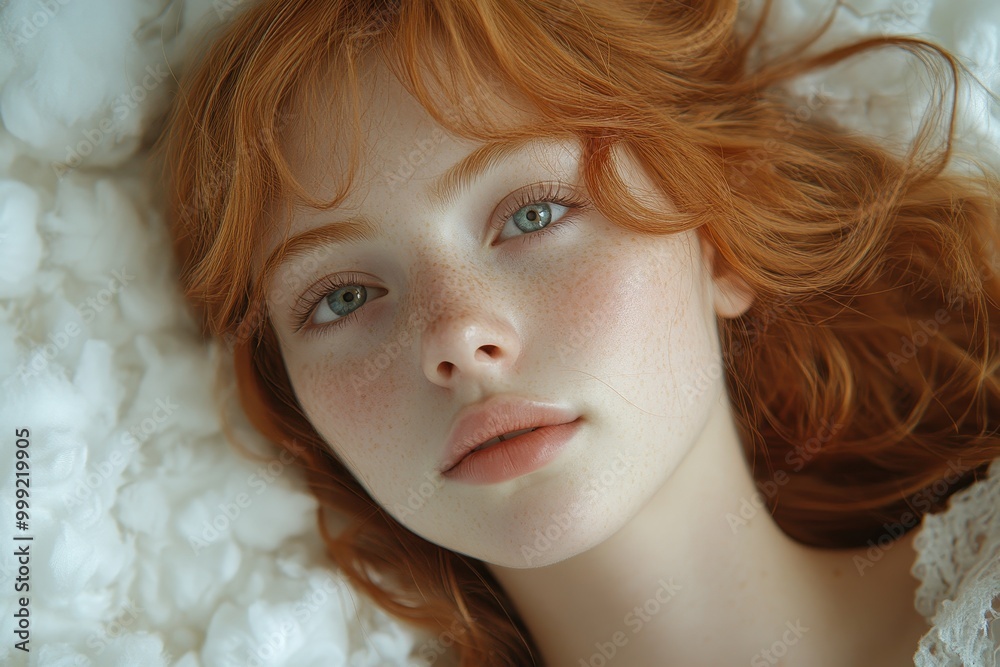 Close-Up Portrait of a Girl with Red Hair Sleeping in White Fluffy Clouds – Soft Lighting and High-Resolution Photography
Close-Up Portrait of a Girl with Red Hair Sleeping in White Fluffy Clouds – Soft Lighting and High-Resolution Photography