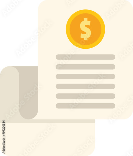 This vector illustration features a financial report with a dollar coin icon, symbolizing business success and financial growth