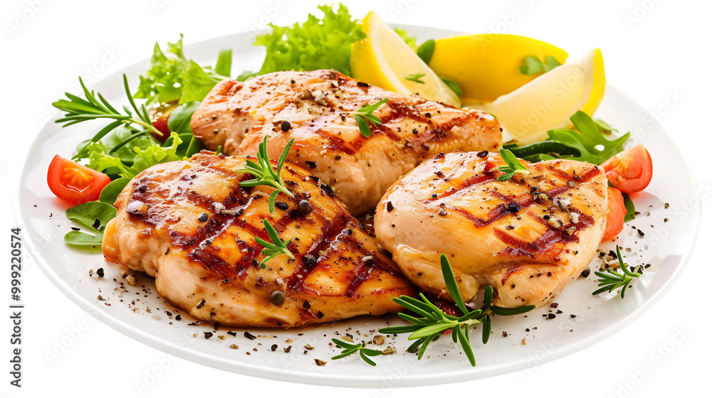 a grilled chicken dish delicious on transparent PNG white background