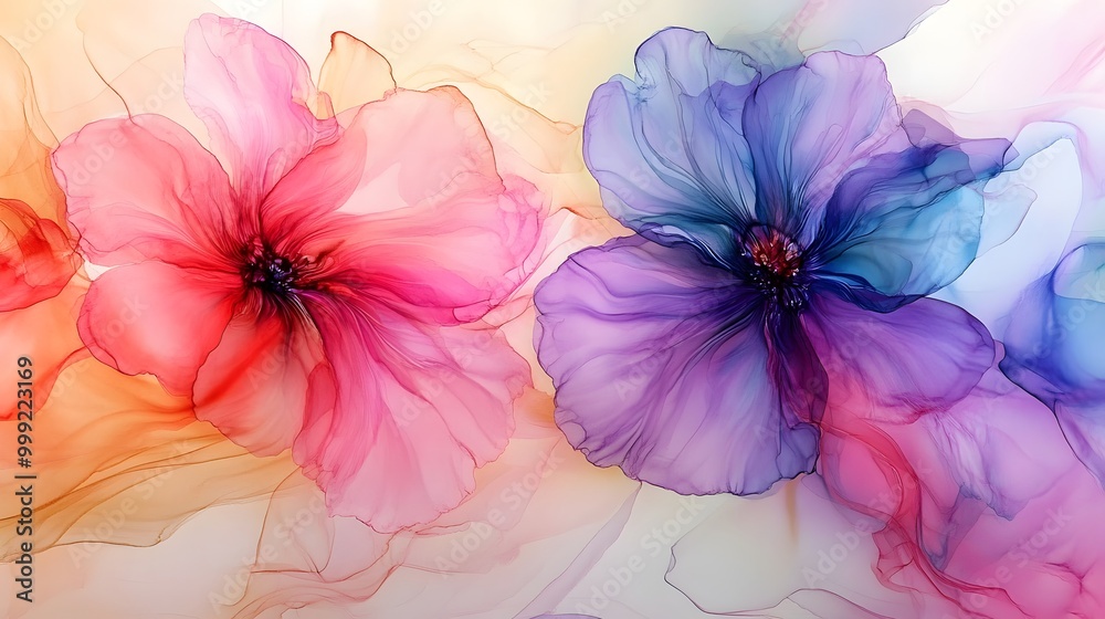 Alcohol ink art creating pastel flower designs on an elegant wallpaper background Alcohol ink art creating pastel flower designs on an elegant wallpaper background