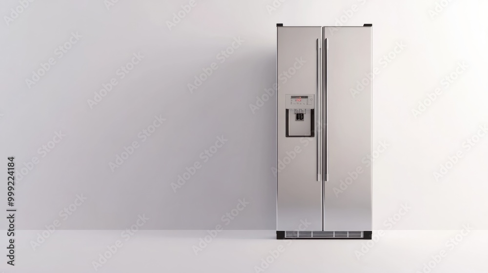 A modern fridge with adjustable temperature settings, isolated on a white background A modern fridge with adjustable temperature settings, isolated on a white background