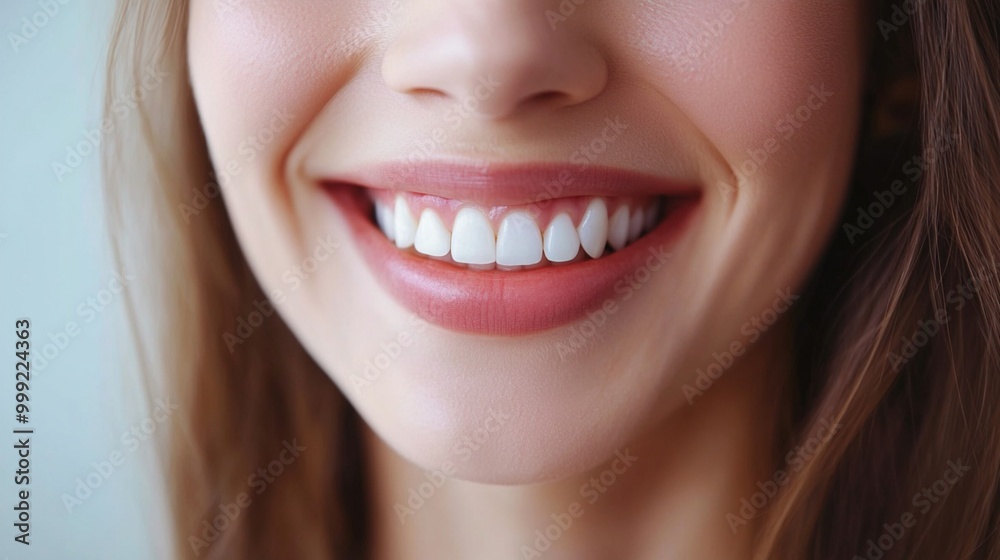 Close-up of a radiant smile showcasing perfectly aligned, bright white teeth and soft pink lips, embodying dental health and confidence in oral care. Close-up of a radiant smile showcasing perfectly aligned, bright white teeth and soft pink lips, embodying dental health and confidence in oral care.