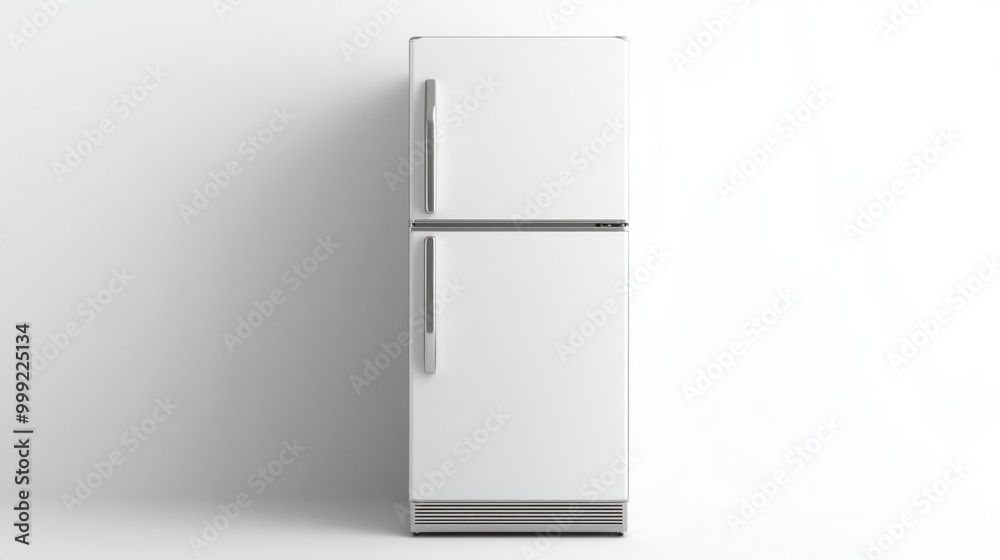 A white, single-door fridge with a simple, classic design, isolated on a white background A white, single-door fridge with a simple, classic design, isolated on a white background