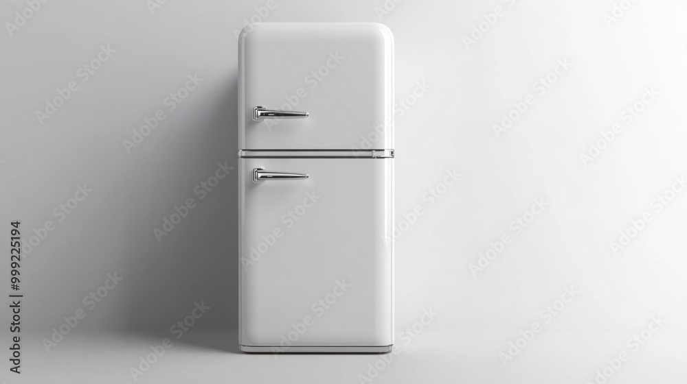 A white, single-door fridge with a simple, classic design, isolated on a white background A white, single-door fridge with a simple, classic design, isolated on a white background