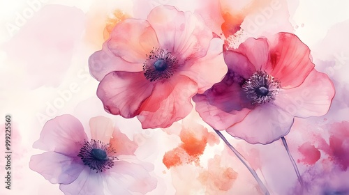 Elegant wallpaper featuring watercolor pastel flowers with fluid alcohol ink accents