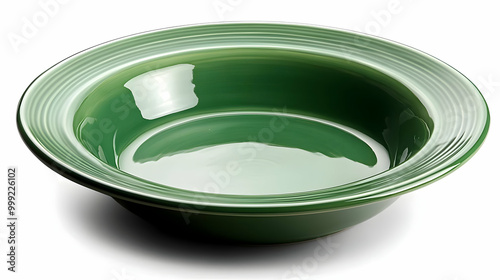 Green Ceramic Bowl with Ridged Rim for Serving