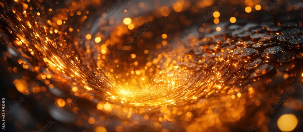 Fototapeta premium Abstract swirling pattern of gold and orange with bokeh.