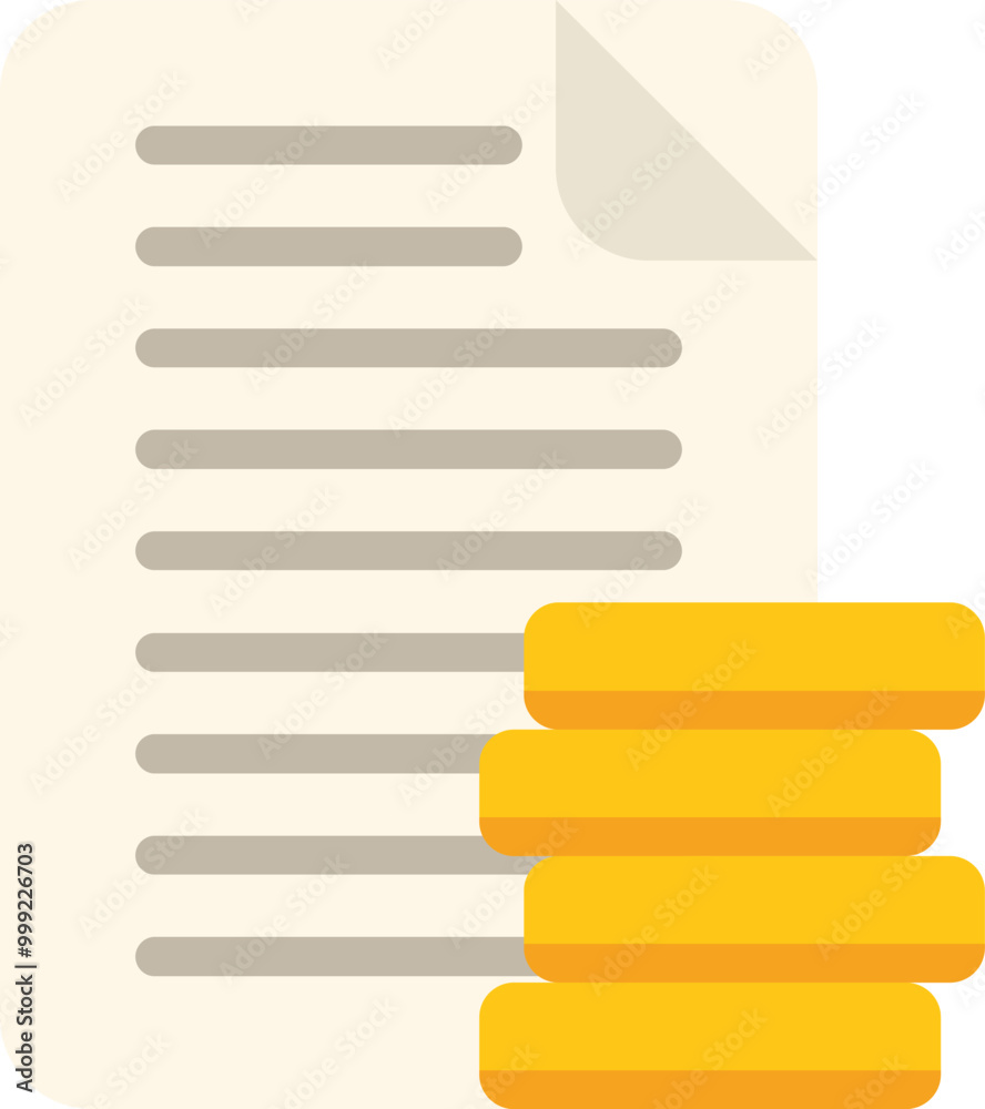 Digital illustration showing a document with golden coins next to it, representing the concept of investment Digital illustration showing a document with golden coins next to it, representing the concept of investment