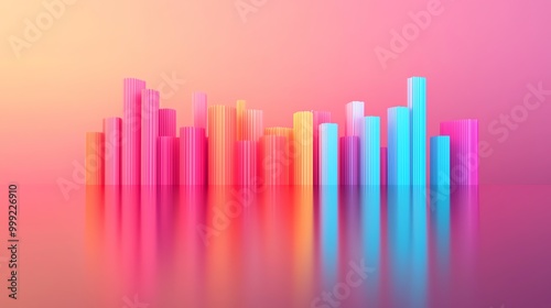 Abstract skyline, glowing cityscape of dreams, 3D illustration