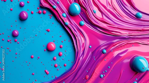 Swirling paint droplets in a zerogravity environment, 3D illustration photo