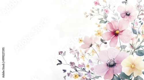 Watercolor Floral Bouquet on White Background