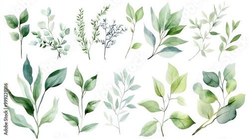 Wallpaper Mural Watercolor Collection of Green Foliage Torontodigital.ca