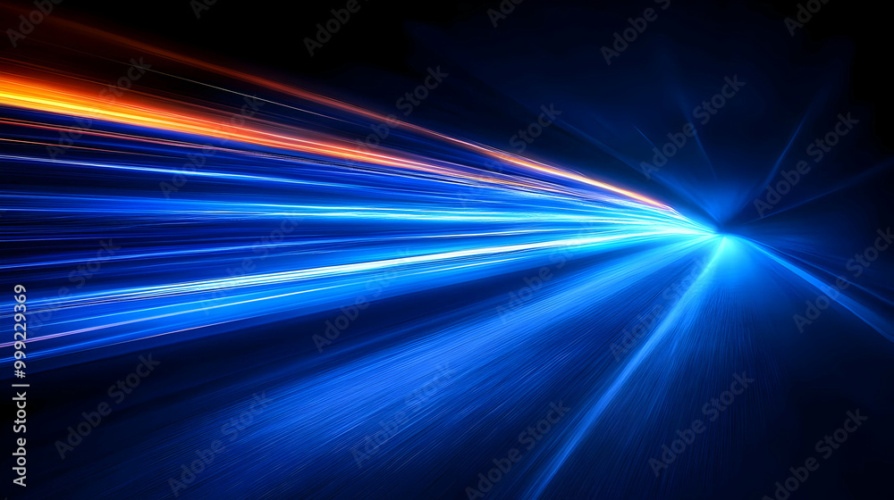 Speeding Through a Tunnel of Light: Abstract Blue and Orange Lines Speeding Through a Tunnel of Light: Abstract Blue and Orange Lines