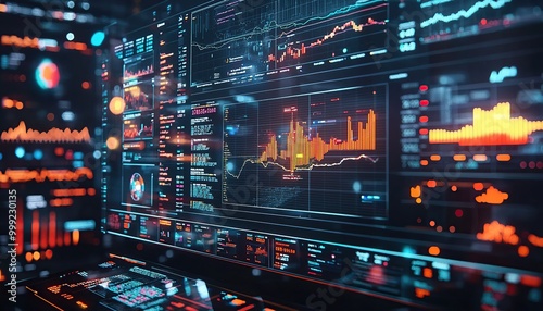 Computer screen displaying financial data, graphs, and charts.