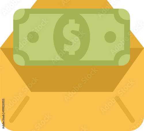 Open yellow envelope containing a single green dollar bill, suggesting concepts like salary, savings, gifts, bonuses, and transactions