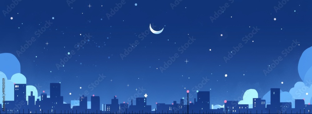 Fototapeta premium a blue city night sky with stars and a moon