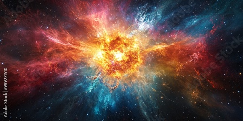 Detailed view of a supernova explosion, capturing vibrant colors and shockwaves spreading through space.