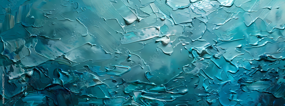 Abstract close-up of textured teal oil paint, creating a mesmerizing underwater effect with fluid shapes and reflective surfaces. Abstract close-up of textured teal oil paint, creating a mesmerizing underwater effect with fluid shapes and reflective surfaces.