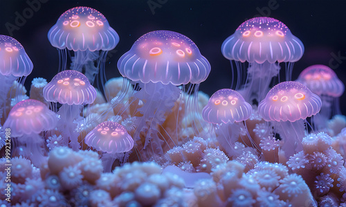 Neon Jellyfish and Coral Garden photo