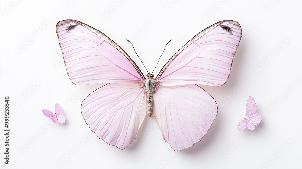 A delicate fairy butterfly rests on a pristine white background, showcasing its ethereal beauty and intricate folded wings A delicate fairy butterfly rests on a pristine white background, showcasing its ethereal beauty and intricate folded wings