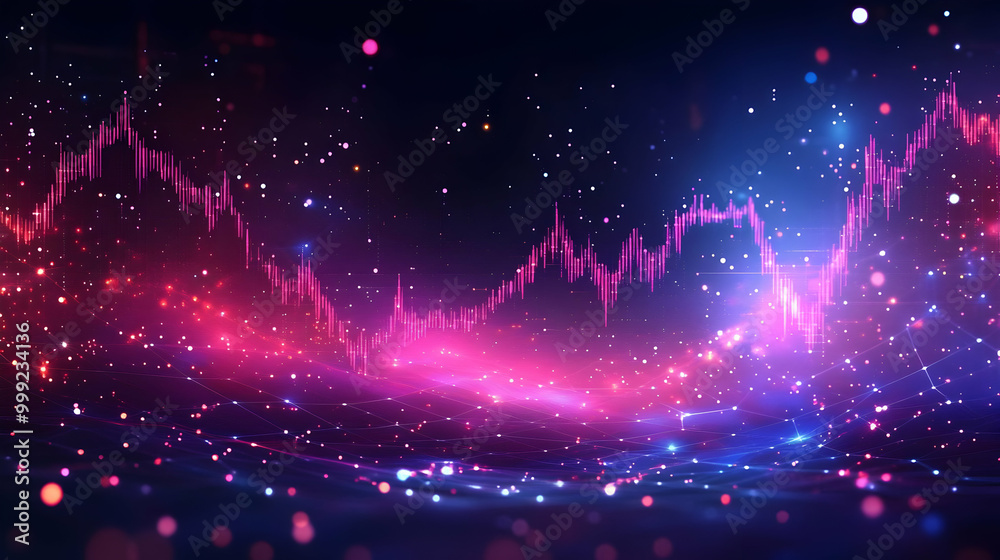 Financial Growth Chart with Glowing Lights and a Network of Connections Financial Growth Chart with Glowing Lights and a Network of Connections