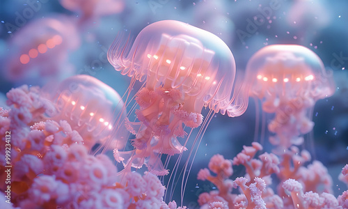 Neon Jellyfish and Coral Garden photo