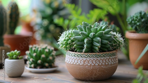 Wallpaper Mural Cactus with houseplants in room. Home decor and tree lover concept Torontodigital.ca