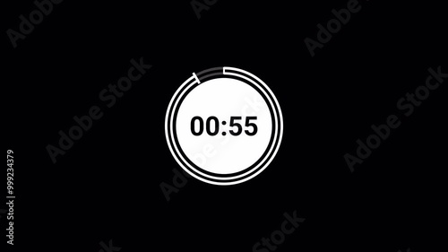  Circle countdown timer One minute animation from 60 to 0 seconds on transparent background with alpha channel, 60 second countdown timer, Countdown video photo