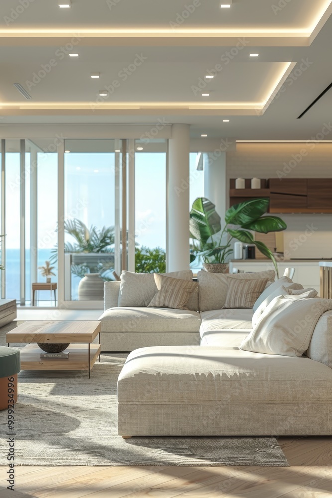 Fototapeta premium A modern luxury apartment with a spacious living area