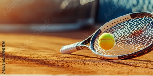 a tennis racket and ball on a clay court, capturing the intensity of the match