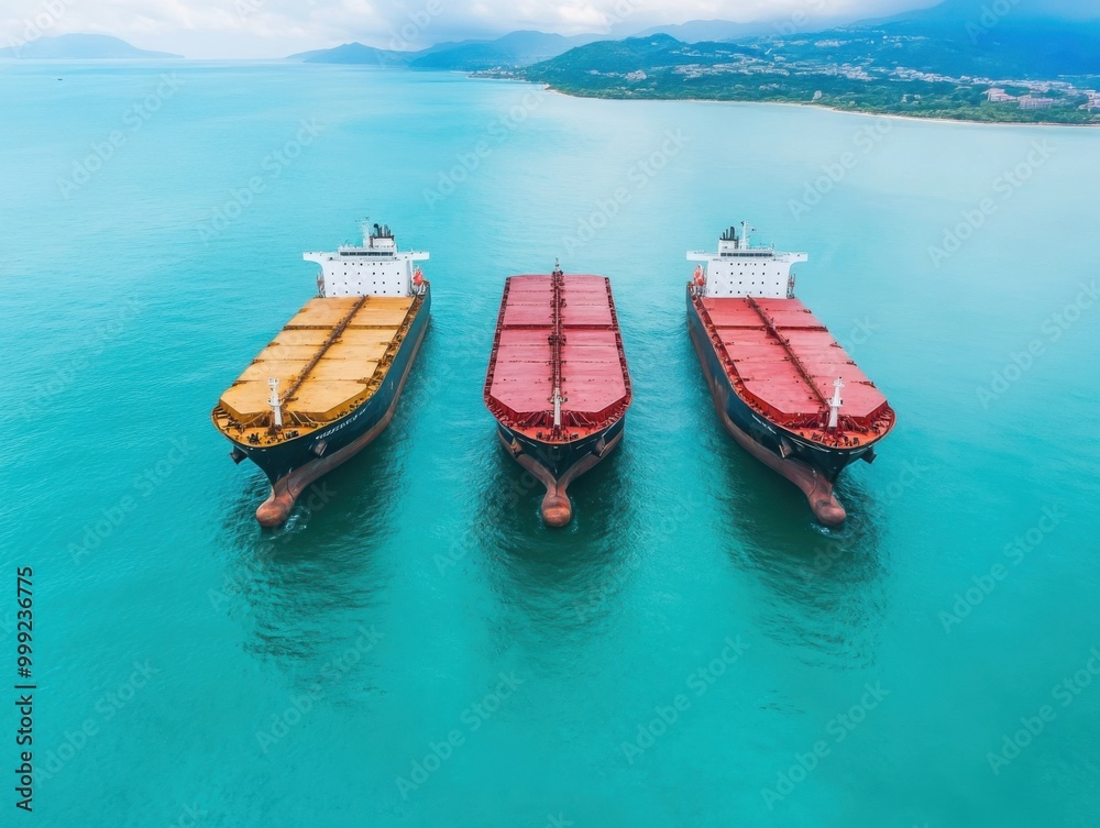 Obraz premium Cargo Ships Stranded Offshore Due to Economic Factors