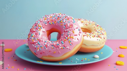 Colorful sweet donut cake desserts, 3d rendering 