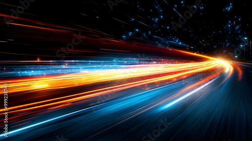 Abstract Light Trails, Speed, Motion Blur, Urban Night, Vivid Colors