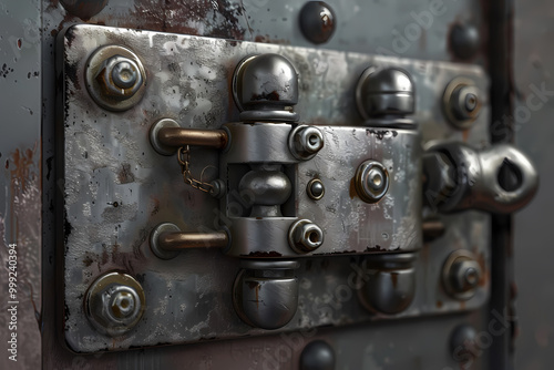 Close-up of a rusty, weathered metal door lock with intricate details and a vintage aesthetic, showcasing aged textures and wear.