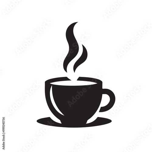 Chic Flat Vector Icon of a Hot Café Coffee Cup - Ideal for Food Applications and Websites, Representing the Comfort of a Caffeine Boost in a Contemporary Style