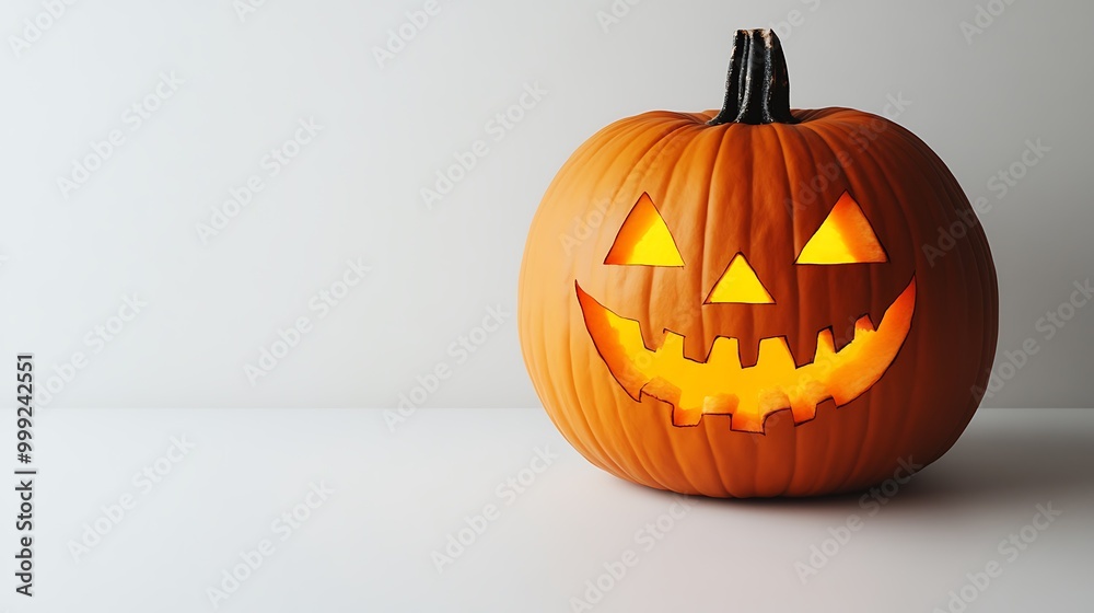 Isolated spooky jack-o-lantern with carved evil smile on white background, perfect for Halloween decoration Isolated spooky jack-o-lantern with carved evil smile on white background, perfect for Halloween decoration