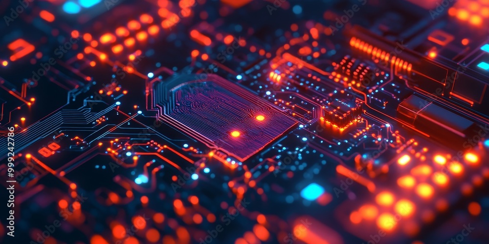 Macro shot of an AI chip processing data, with intricate circuits executing algorithms, demonstrating the core of digital intelligence. Macro shot of an AI chip processing data, with intricate circuits executing algorithms, demonstrating the core of digital intelligence.