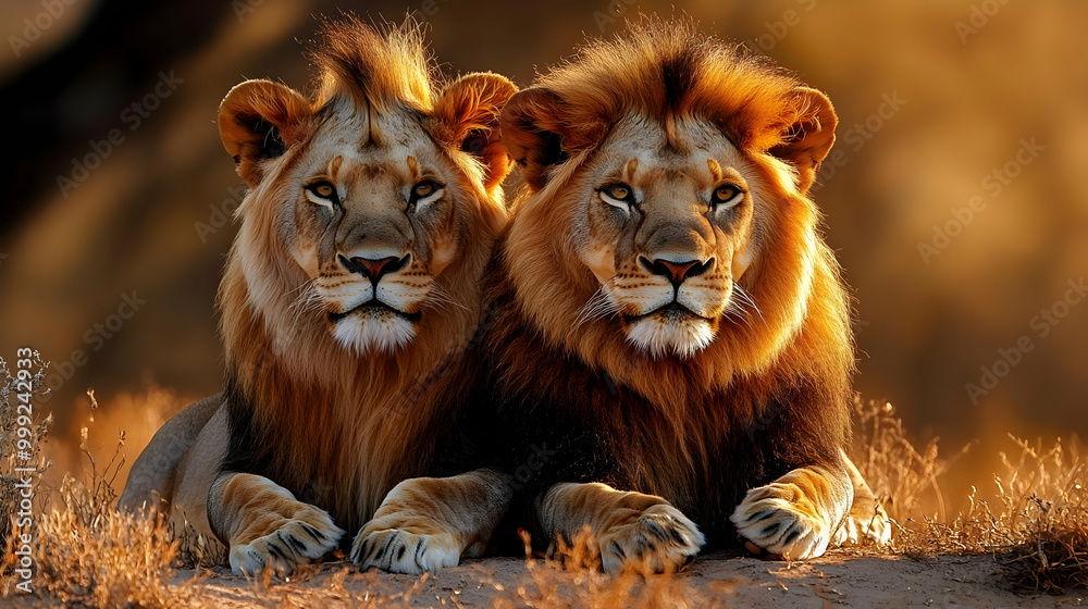 Majestic Lions Resting in the African Savanna Majestic Lions Resting in the African Savanna