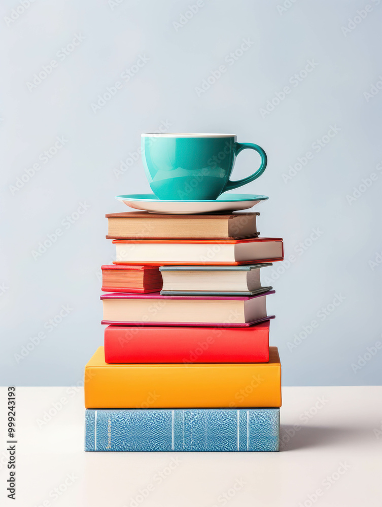 Stack of Colorful Books with a Cup of Tea Stack of Colorful Books with a Cup of Tea