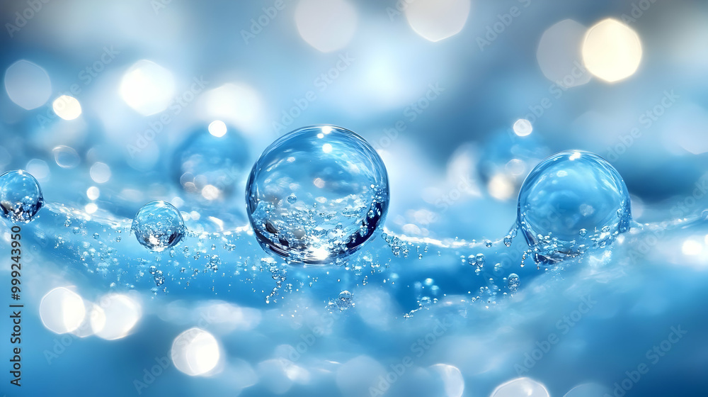 Water Drops on a Surface with a Blue Background Water Drops on a Surface with a Blue Background