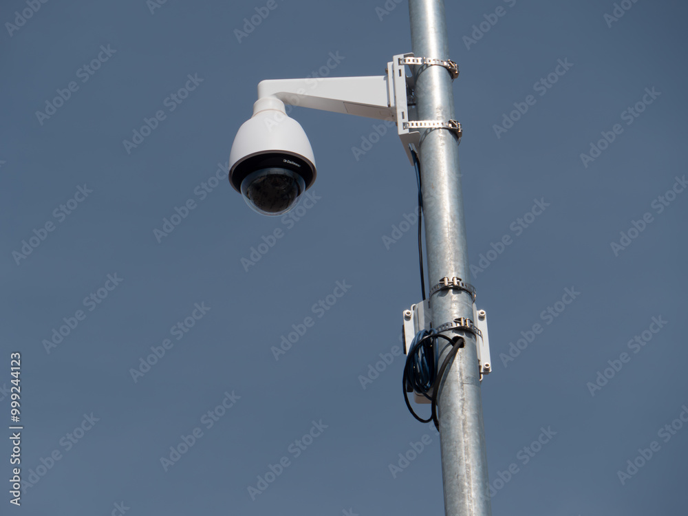 High-Resolution Security Camera Mounted on Pole High-Resolution Security Camera Mounted on Pole