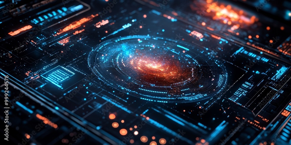 a futuristic astronomy software screen, with layered data visualizations, real-time galaxy exploration, and holographic elements. a futuristic astronomy software screen, with layered data visualizations, real-time galaxy exploration, and holographic elements.
