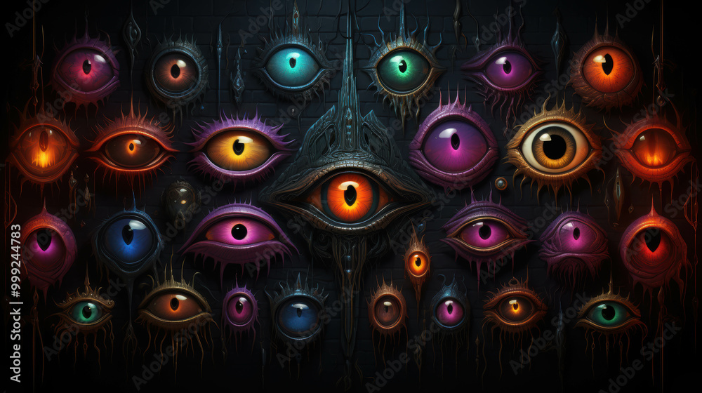 Mysterious Room with Glowing Eyes in Darkness Mysterious Room with Glowing Eyes in Darkness