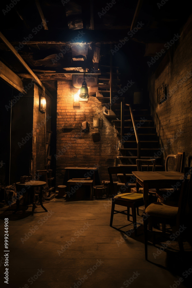 Dimly Lit Basement with Exposed Brick Walls Dimly Lit Basement with Exposed Brick Walls