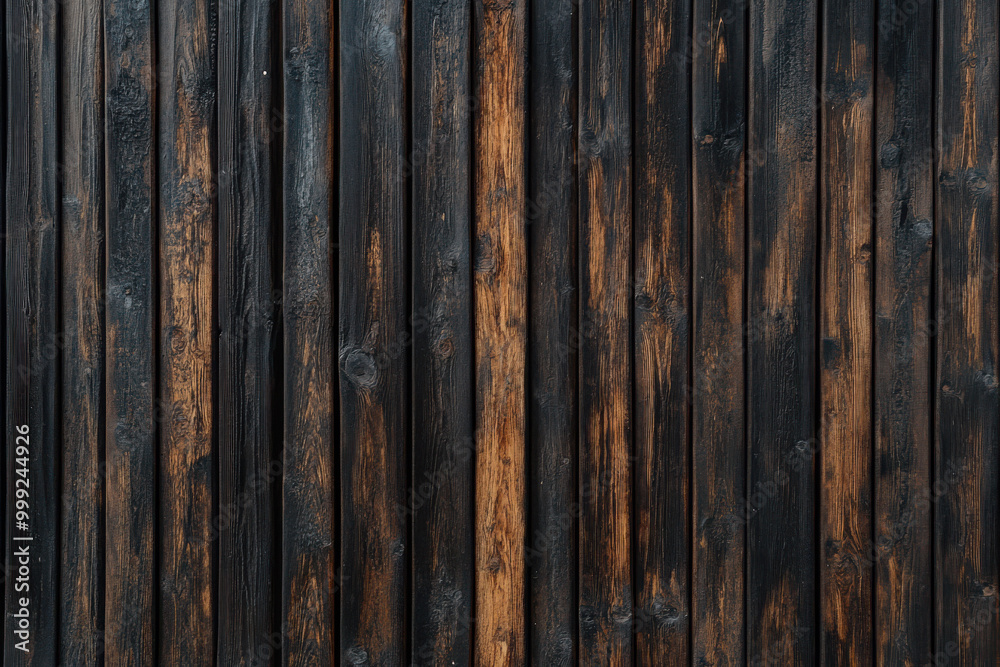 Close-up of a rustic wooden wall with dark, weathered planks and natural textures.