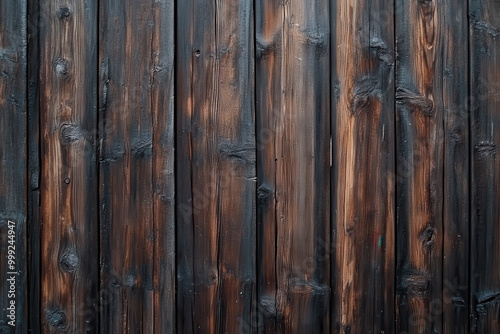 Close-up of weathered wooden planks with a rustic, aged appearance.