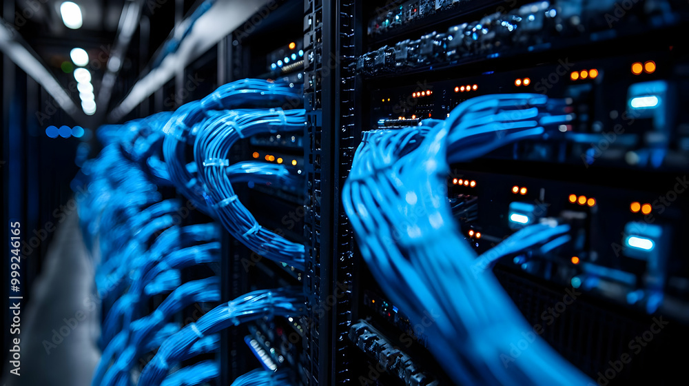 Connecting Network Cables in Data Center Server Room Connecting Network Cables in Data Center Server Room