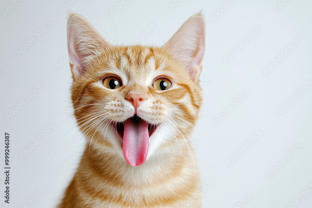 Adorable orange tabby cat with its tongue out, expressive and playful. Adorable orange tabby cat with its tongue out, expressive and playful.