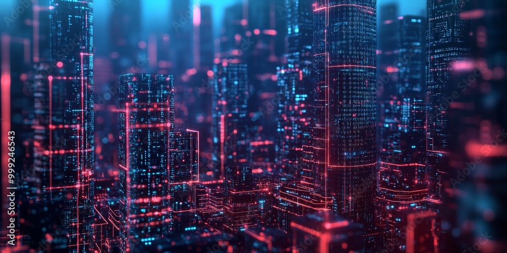 a smart city concept, interconnected buildings and infrastructure visualized with glowing data lines, representing smart city development. a smart city concept, interconnected buildings and infrastructure visualized with glowing data lines, representing smart city development.