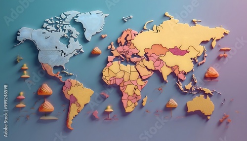 Environmental Impact Concept - Digital map of the world with tropical zones showing weather conditions.